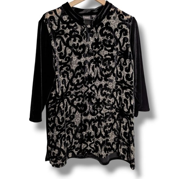 Chico’s Silk Velvet Button Front Cardigan Blouse Semi sheer Black Large 2 - Picture 1 of 7